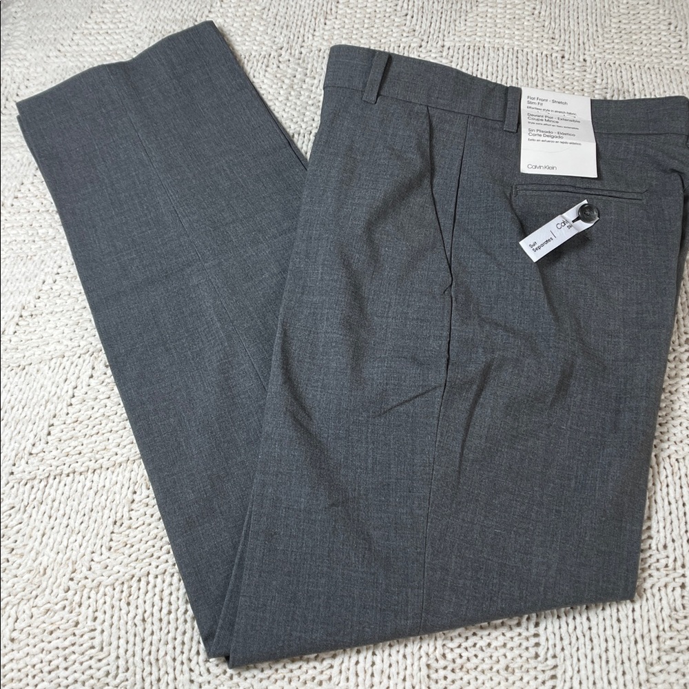 Calvin Klein Flat Front-Stretch Slim Fit Pants